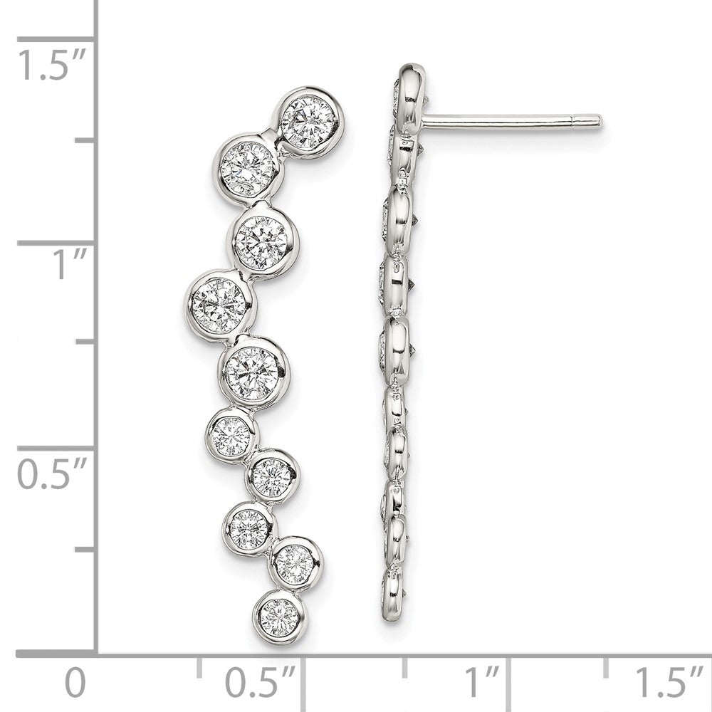 Sterling Silver Bezel CZ Ear Climber Post Earrings