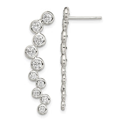 Sterling Silver Bezel CZ Ear Climber Post Earrings