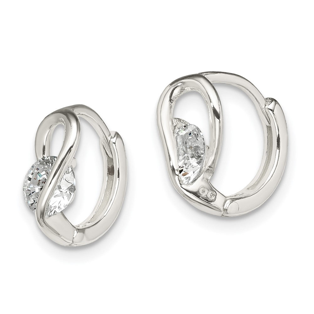 Sterling Silver CZ Hinged Hoop Earrings