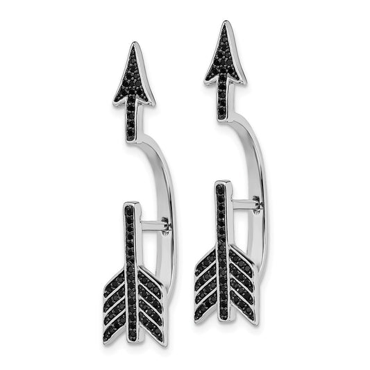 Rhodium-plated Sterling Silver CZ Arrow Hinged Post Earrings