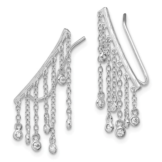 Rhodium-plated Sterling Silver Dangle CZ Ear Climber Earrings