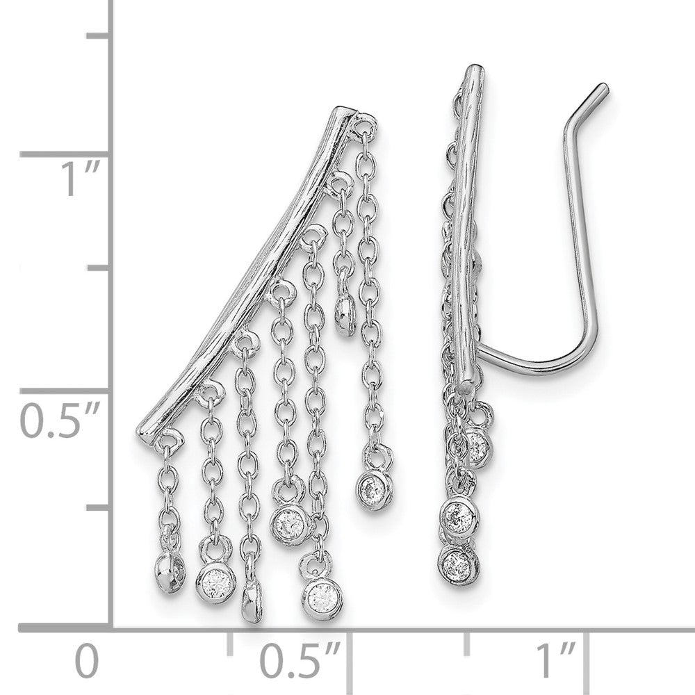 Rhodium-plated Sterling Silver Dangle CZ Ear Climber Earrings