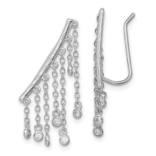 Rhodium-plated Sterling Silver Dangle CZ Ear Climber Earrings