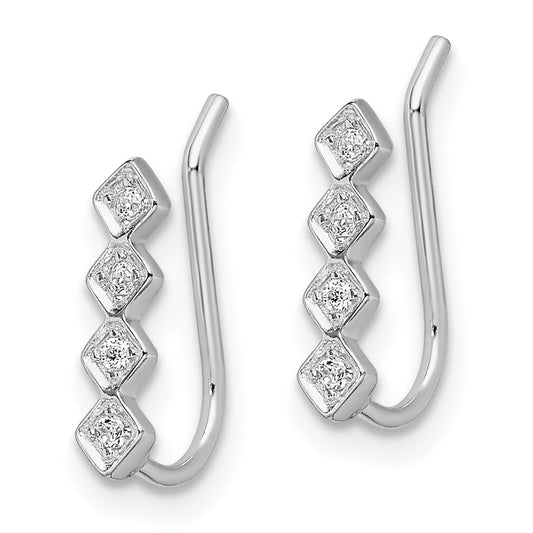 Rhodium-plated Sterling Silver CZ Ear Climber Earrings