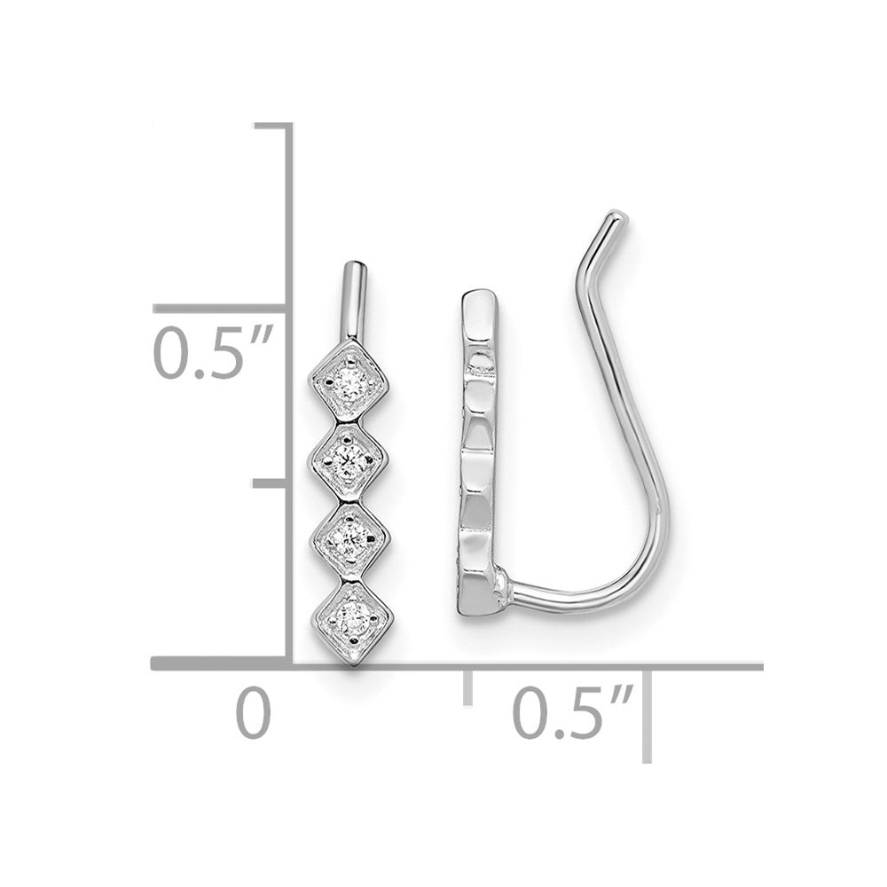 Rhodium-plated Sterling Silver CZ Ear Climber Earrings