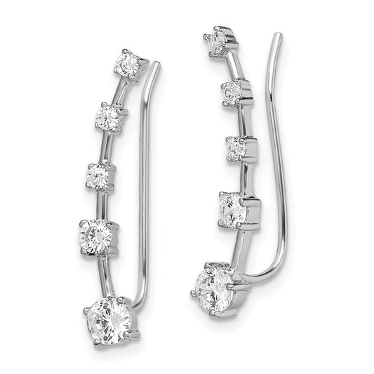Rhodium-plated Sterling Silver Graduated CZ Ear Climber Earrings