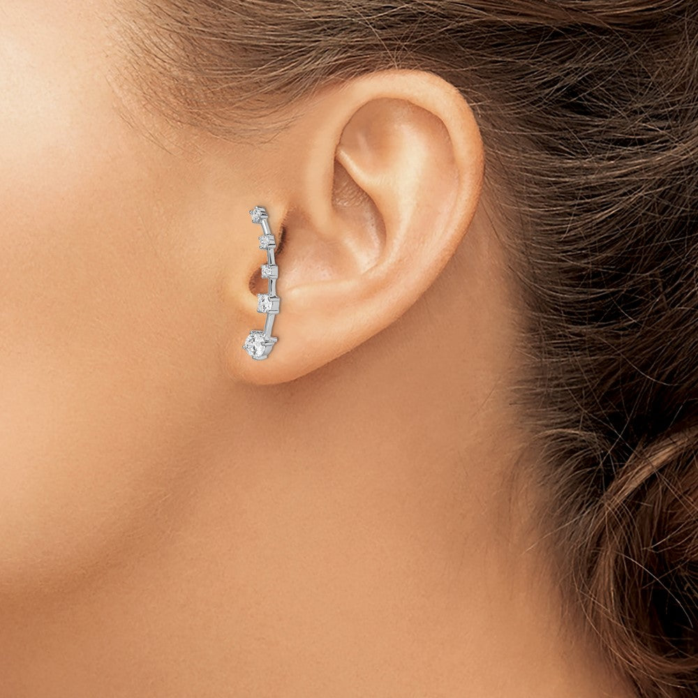 Rhodium-plated Sterling Silver Graduated CZ Ear Climber Earrings