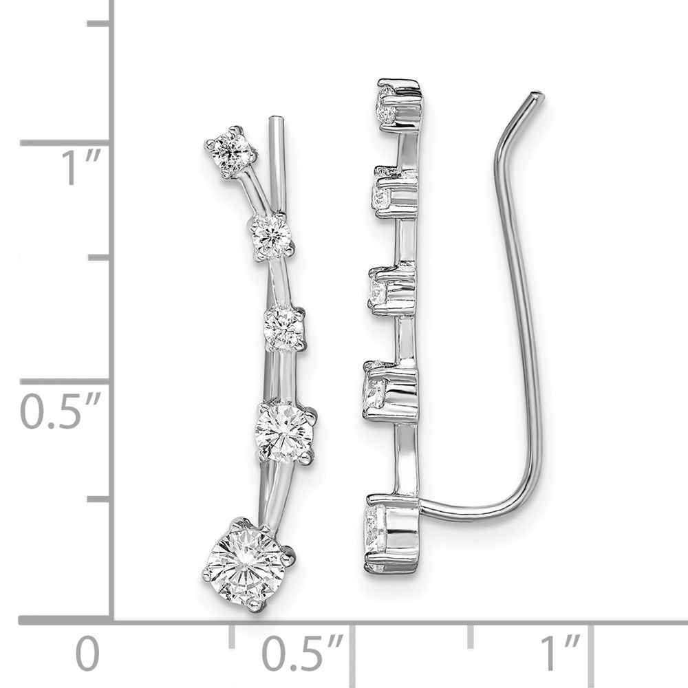 Rhodium-plated Sterling Silver Graduated CZ Ear Climber Earrings