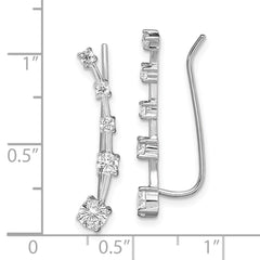 Rhodium-plated Sterling Silver Graduated CZ Ear Climber Earrings