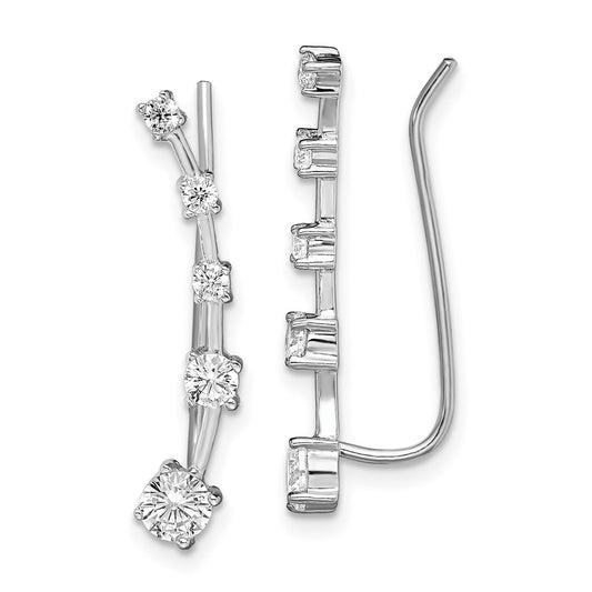 Rhodium-plated Sterling Silver Graduated CZ Ear Climber Earrings