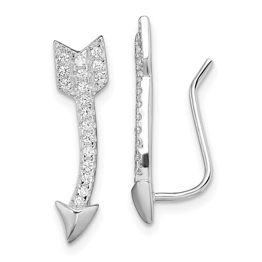 Rhodium-plated Sterling Silver CZ Arrow Ear Climber Earrings