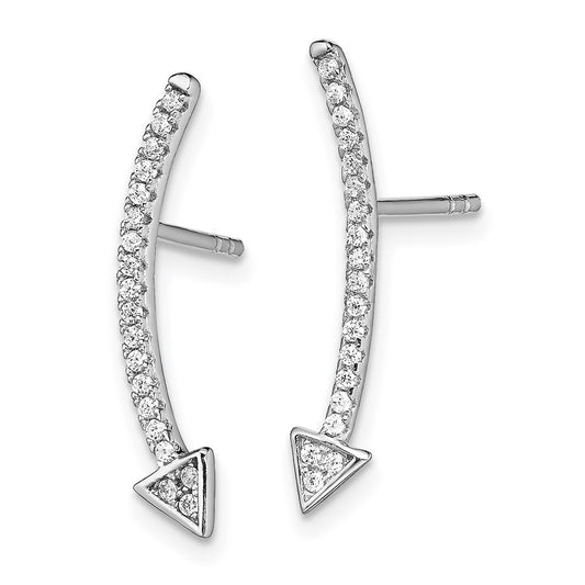 Rhodium-plated Sterling Silver CZ Arrow Ear Climber Post Earrings