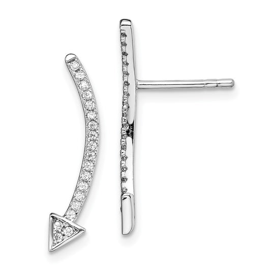 Rhodium-plated Sterling Silver CZ Arrow Ear Climber Post Earrings