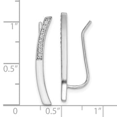 Rhodium-plated Sterling Silver Curved Bar CZ Ear Climber Earrings