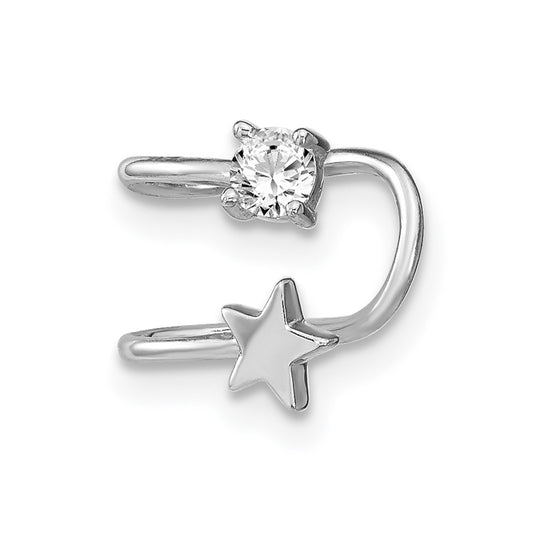 Rhodium-plated Sterling Silver CZ and Star Single Earrings Cuff