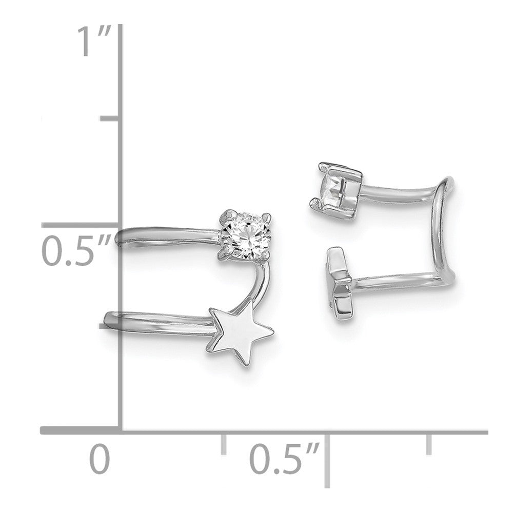 Rhodium-plated Sterling Silver CZ and Star Single Earrings Cuff