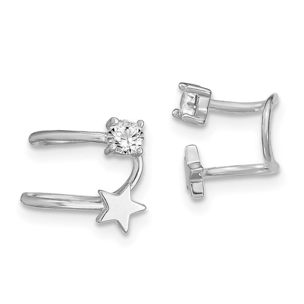 Rhodium-plated Sterling Silver CZ and Star Single Earrings Cuff