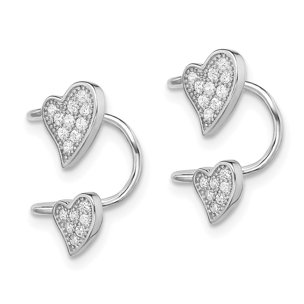 Rhodium-plated Sterling Silver CZ Double Heart Right Cuff Earrings