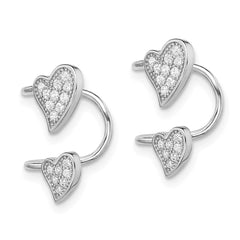 Rhodium-plated Sterling Silver CZ Double Heart Right Cuff Earrings