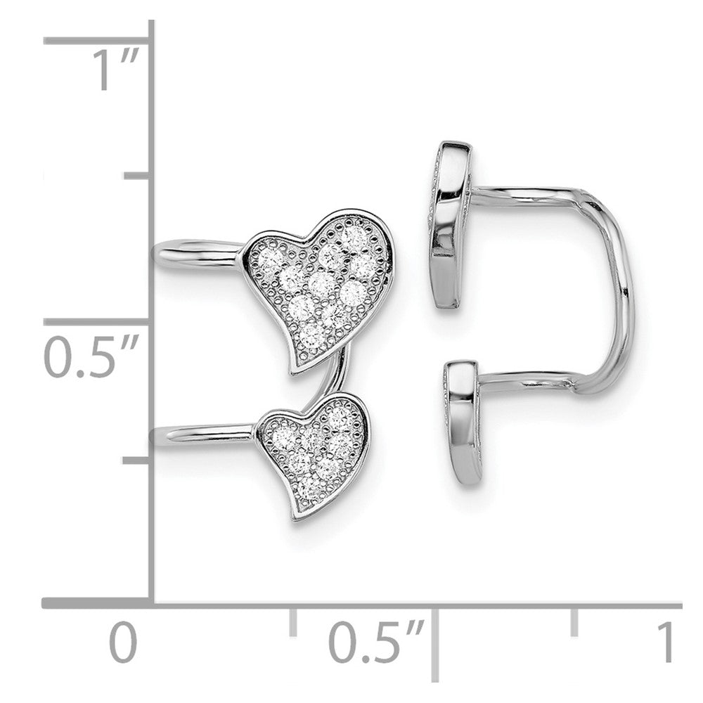 Rhodium-plated Sterling Silver CZ Double Heart Right Cuff Earrings