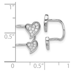 Rhodium-plated Sterling Silver CZ Double Heart Right Cuff Earrings