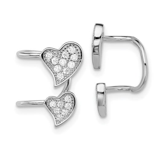 Rhodium-plated Sterling Silver CZ Double Heart Right Cuff Earrings