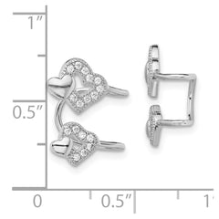 Rhodium-plated Sterling Silver CZ Double Heart Left Cuff Earrings