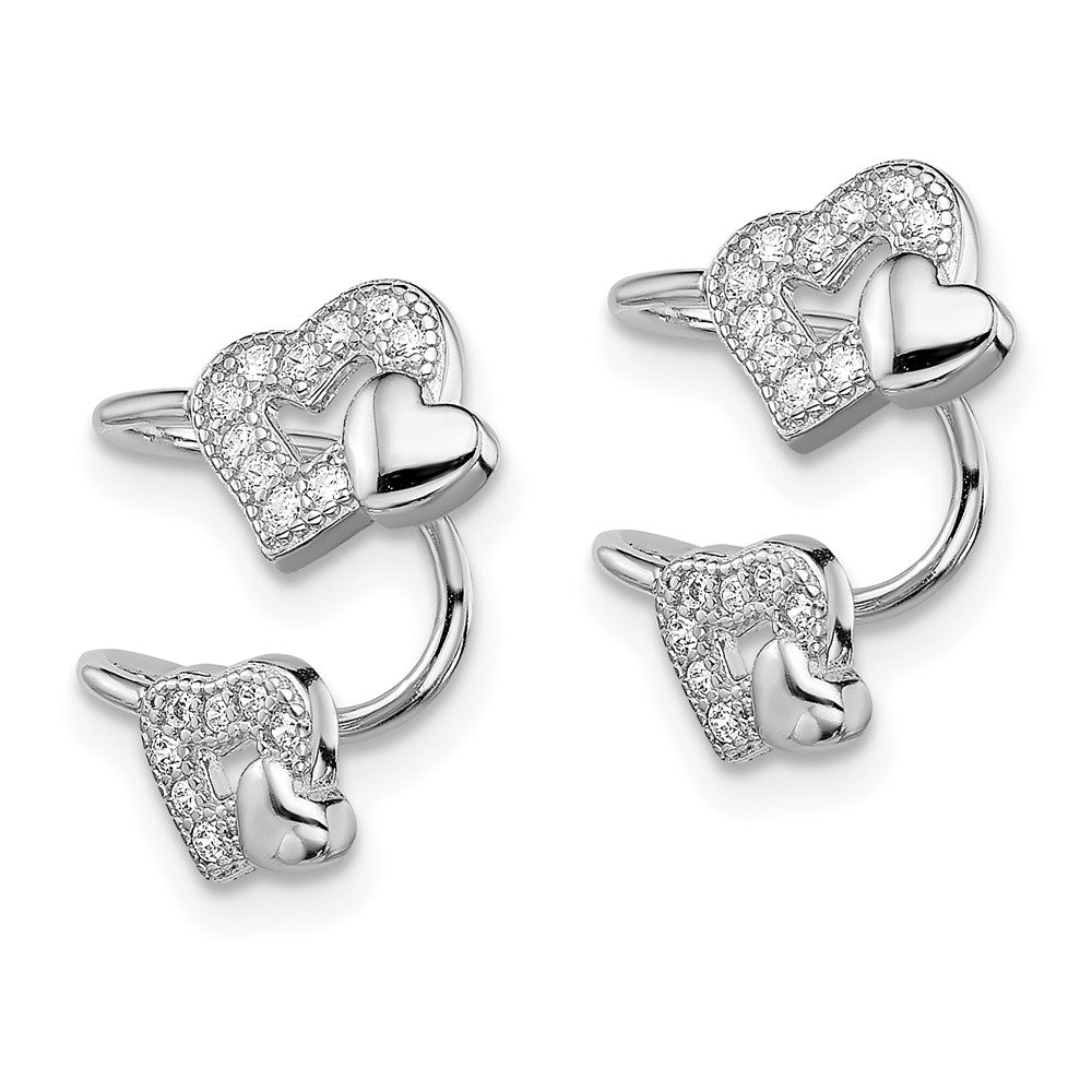 Rhodium-plated Sterling Silver CZ Double Heart Right Cuff Earrings