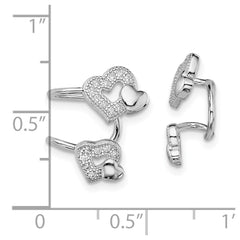 Rhodium-plated Sterling Silver CZ Double Heart Right Cuff Earrings