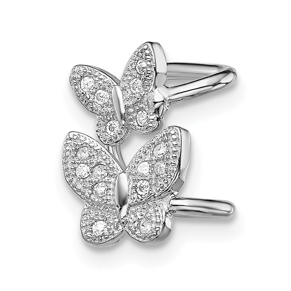 Rhodium-plated Sterling Silver CZ Double Butterfly Left Cuff Earrings