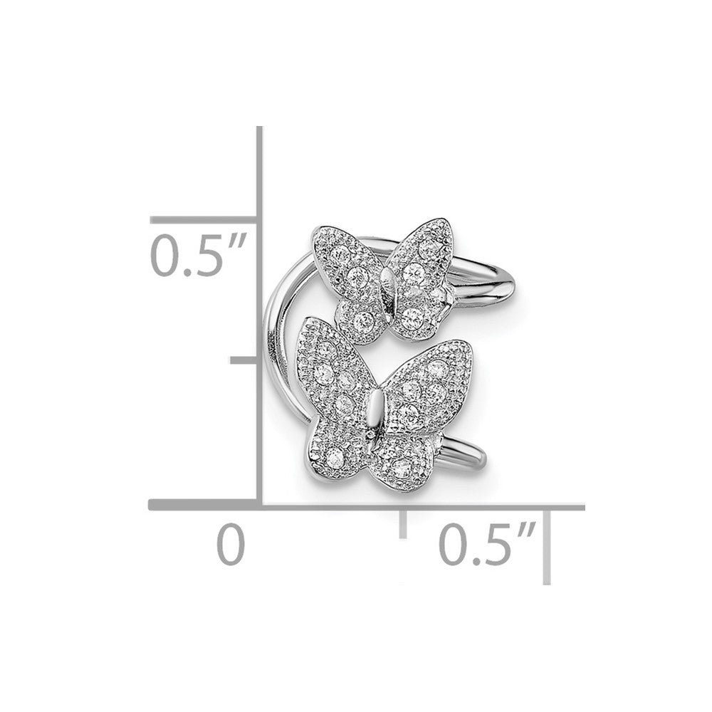 Rhodium-plated Sterling Silver CZ Double Butterfly Left Cuff Earrings