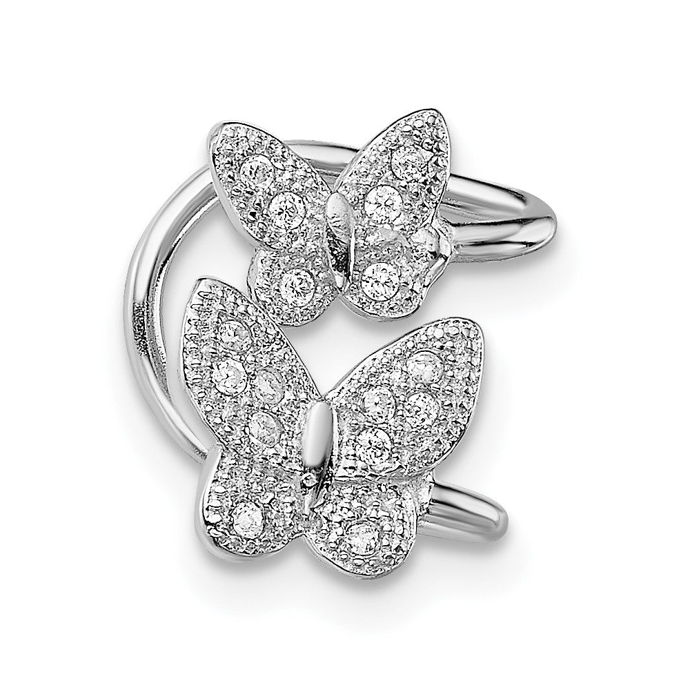 Rhodium-plated Sterling Silver CZ Double Butterfly Left Cuff Earrings