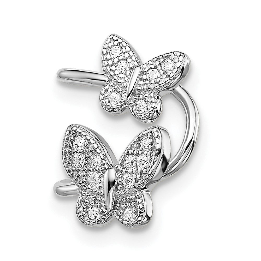 Rhodium-plated Sterling Silver CZ Double Butterfly Right Cuff Earrings