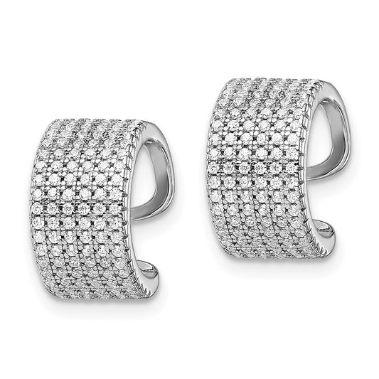 Rhodium-plated Sterling Silver Pave CZ Single Individual Ear Cuff
