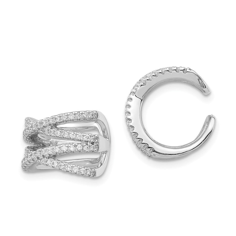 Rhodium-plated Sterling Silver CZ Double -X- Single Ear Cuff