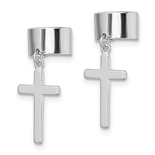 Rhodium-plated Sterling Silver Cuff Cross Earrings
