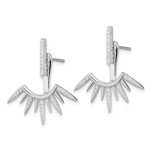 Rhodium-plated Sterling Silver CZ Front and Back Spike Post Earrings