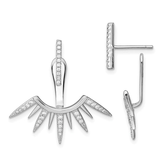 Rhodium-plated Sterling Silver CZ Front and Back Spike Post Earrings