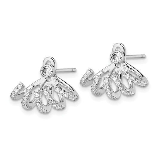 Rhodium-plated Sterling Silver CZ Front and Back Post Earrings