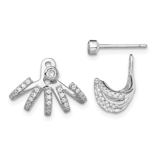 Rhodium-plated Sterling Silver CZ Front and Back Post Earrings