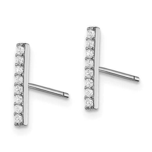 Rhodium-plated Sterling Silver CZ Bar Post Earrings