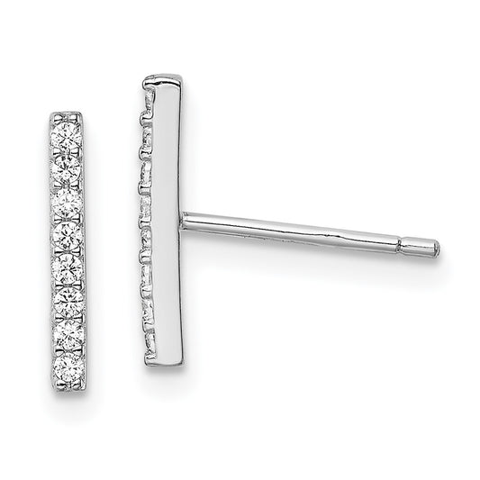 Rhodium-plated Sterling Silver CZ Bar Post Earrings