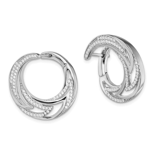 Rhodium-plated Sterling Silver CZ Hinged Hoop Earrings