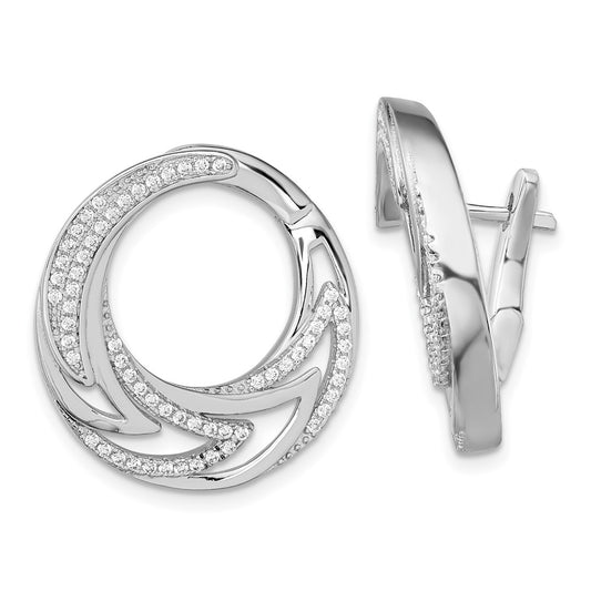 Rhodium-plated Sterling Silver CZ Hinged Hoop Earrings