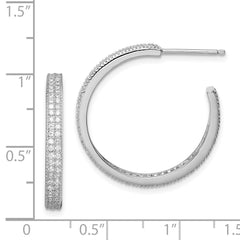 Rhodium-plated Sterling Silver CZ 20x3mm C-Hoop Earrings