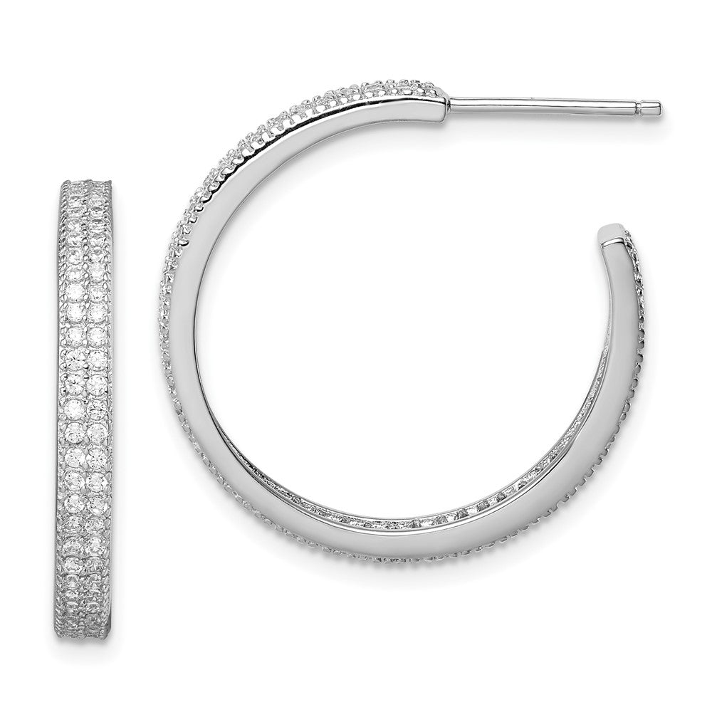 Rhodium-plated Sterling Silver CZ 20x3mm C-Hoop Earrings