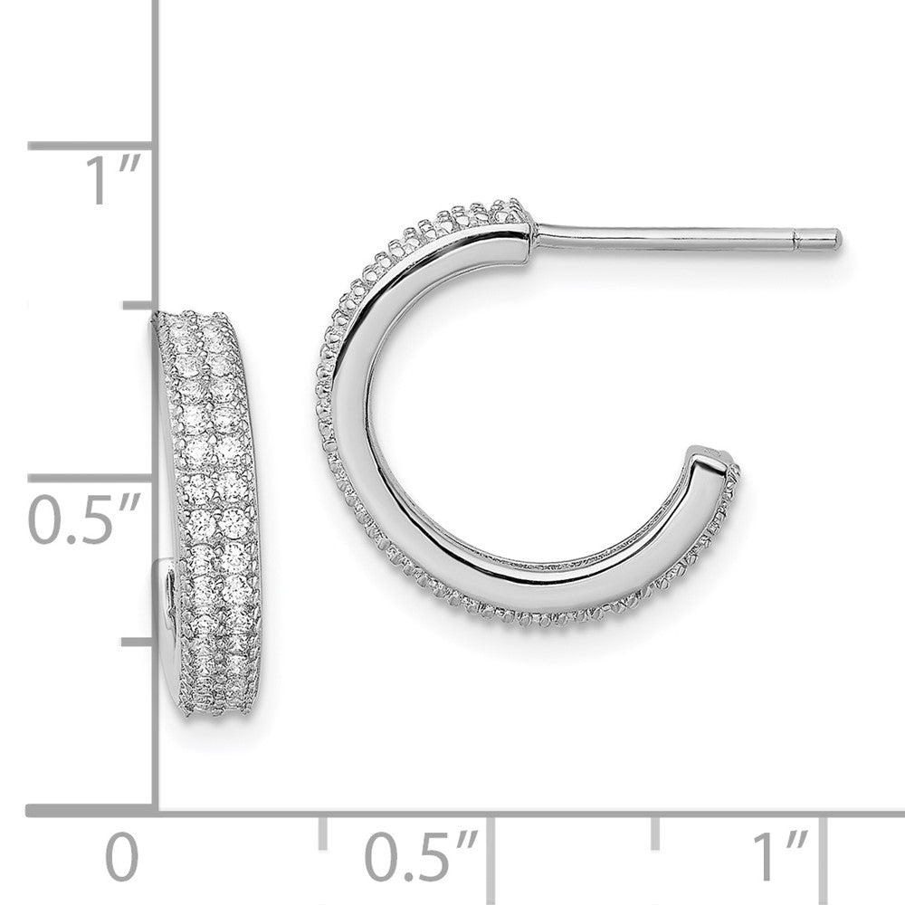 Rhodium-plated Sterling Silver CZ 14x3.5mm C-Hoop Post Earrings