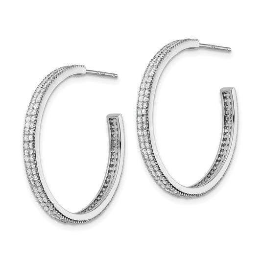 Rhodium-plated Sterling Silver CZ 30x3mm Hoop Earrings