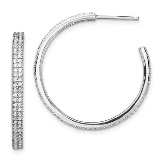 Rhodium-plated Sterling Silver CZ 30x3mm Hoop Earrings