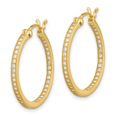 Yellow Gold-plated Sterling Silver Micro Pave CZ In Out Hoop Earrings